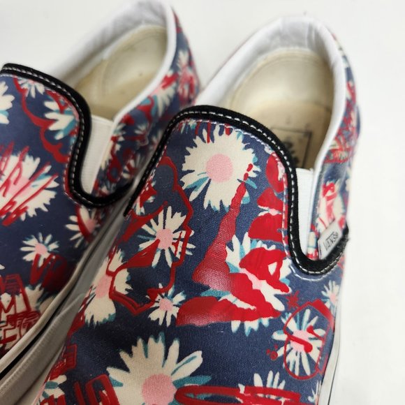 Vans Classic Slip-on Crew Graffiti Floral Red Blue Canvas Shoes Women's Size 10 - Picture 3 of 13